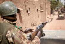 Malian army on patrol in the central Malian village of Djenne on February 28 2020
