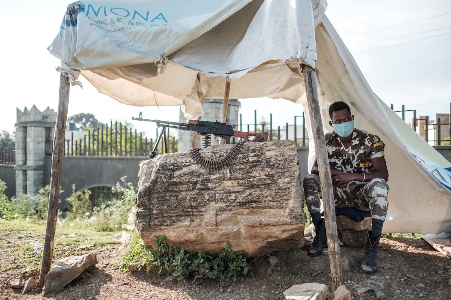 A member of Tigray police is pictured at a checkpoint in the outskirts of Mekele on the day of Tigray's regional elections, on September 9, 2020