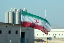 This file photo from 2019 shows an Iranian flag at Bushehr nuclear power plant in Iran