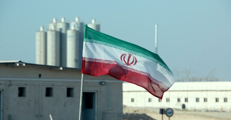 This file photo from 2019 shows an Iranian flag at Bushehr nuclear power plant in Iran