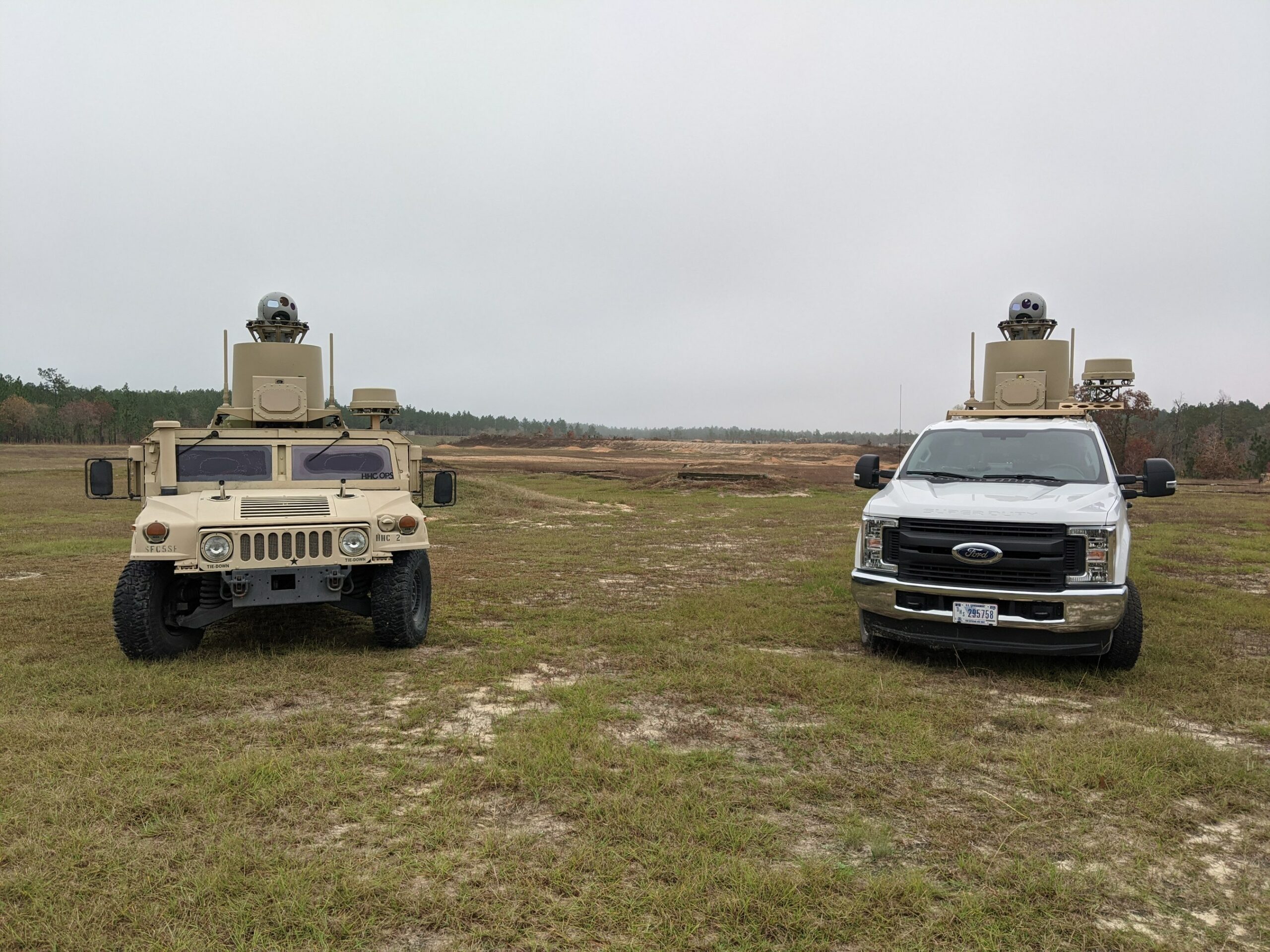MADS-K OTM V4 counter-drone systems installed on an Up-Armored HMMWV & Ford F350 Platforms