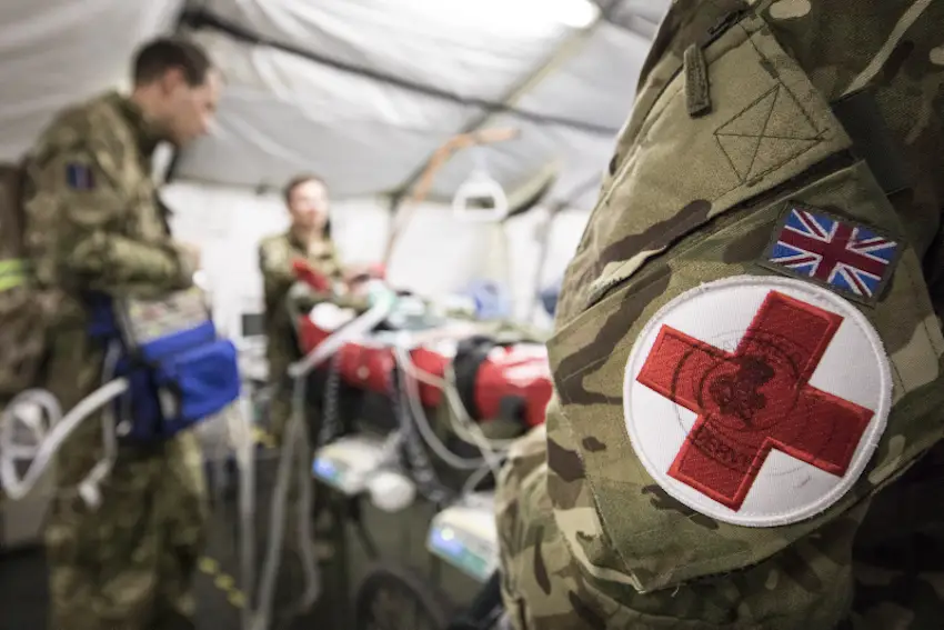 Demonstration by an RAF Critical Care Air Support Team, moving a patient.