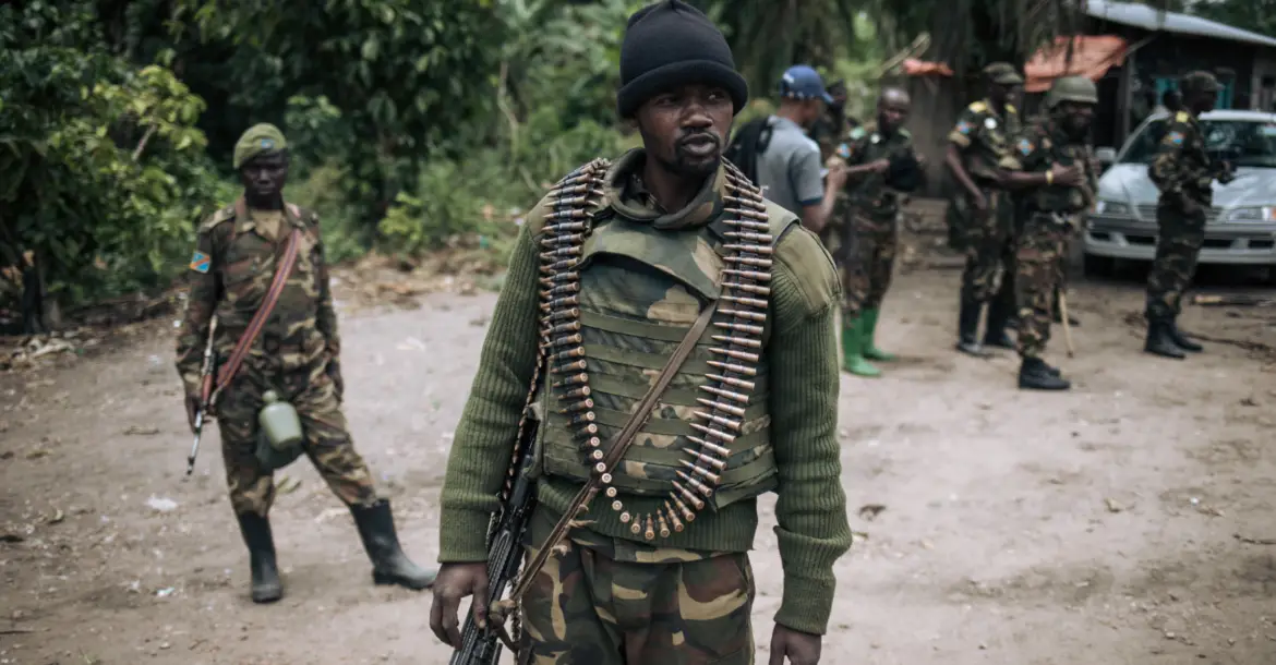 A Democratic Republic of Congo soldier is seen on patrol in the village of Manzalaho, near Beni, Feb. 18, 2020, following an alleged attack by members of the Allied Democratic Forces (ADF) rebel group.