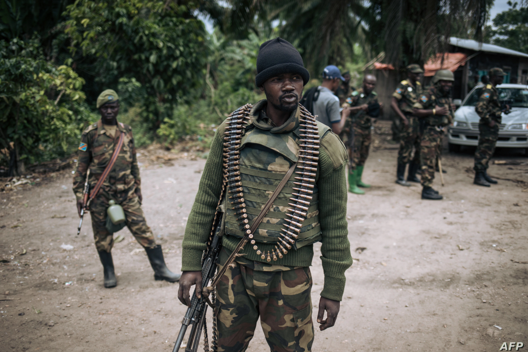 A Democratic Republic of Congo soldier is seen on patrol in the village of Manzalaho, near Beni, Feb. 18, 2020, following an alleged attack by members of the Allied Democratic Forces (ADF) rebel group.