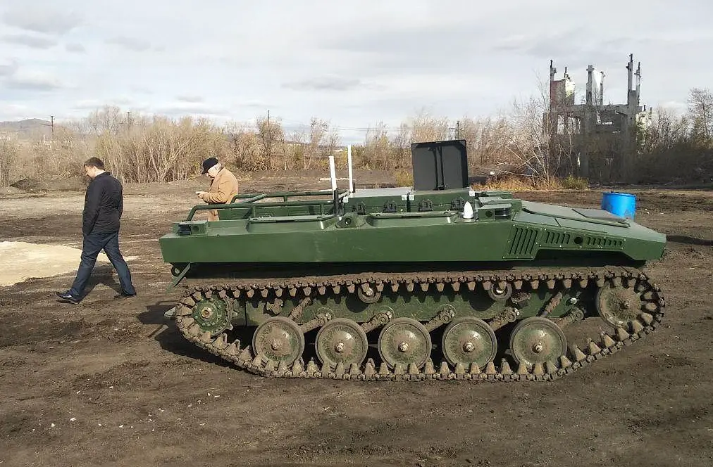 Soldiers test a new Marker robot, in Magnitogorsk, Russia, October 2019.