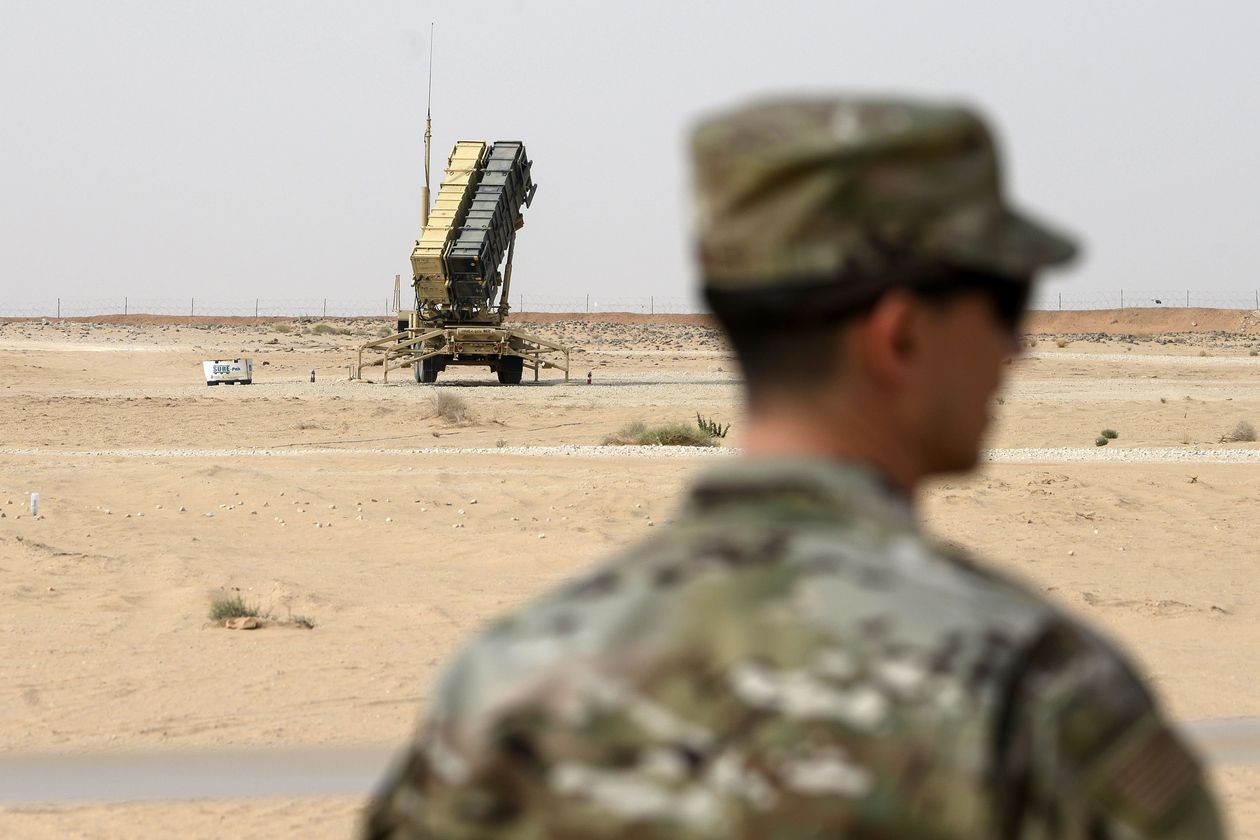 A member of the US Air Force near a Patriot missile battery at Prince Sultan air base in Al-Kharj, Saudi Arabia, 2020