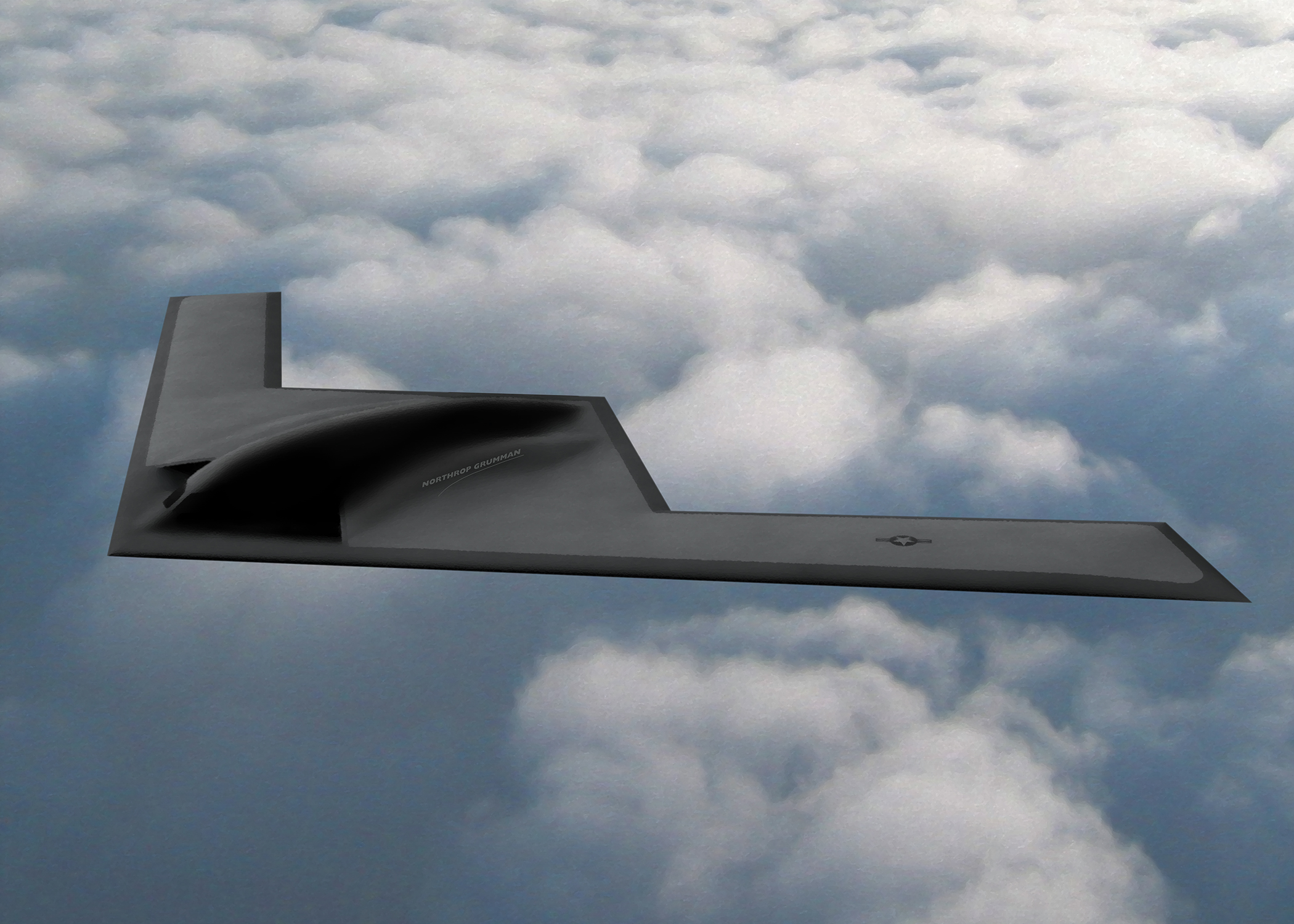 Artist impression of the B-21 Raider, an American heavy bomber under development for the United States Air Force by Northrop Grumman