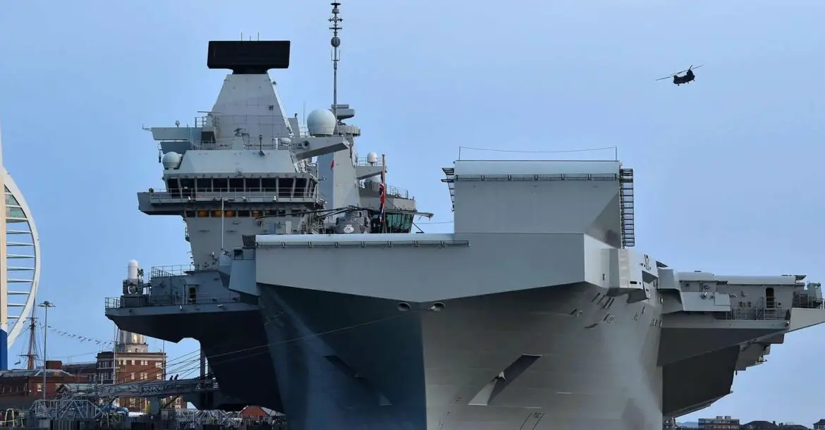 The British aircraft carrier HMS Queen Elizabeth at anchor