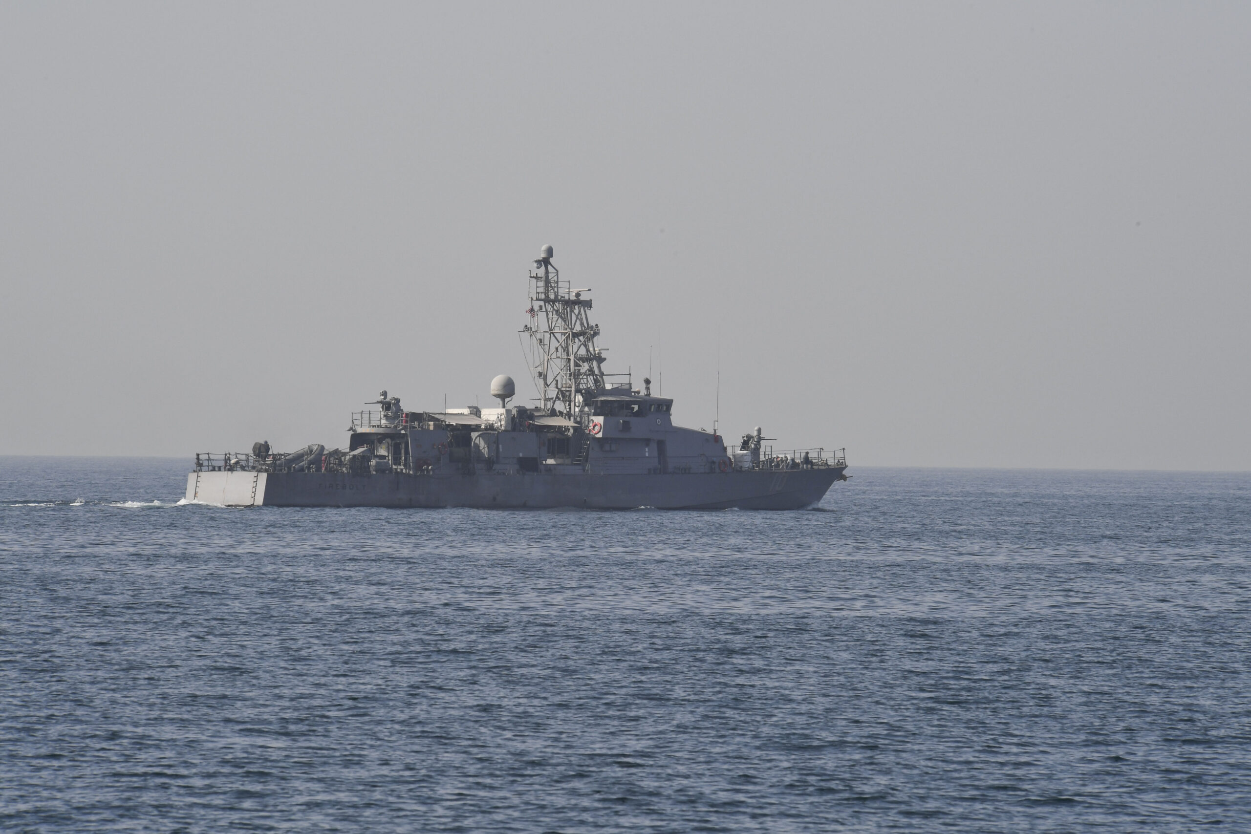 Coastal patrol ship USS Firebolt (PC 10) cruises in the southern Arabian Gulf, January 27, 2018.