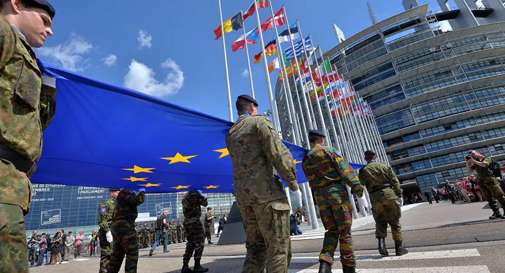 Military carrying European Union flag