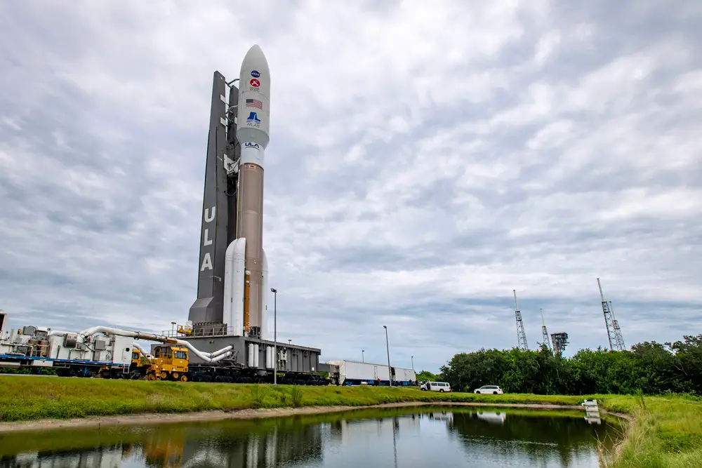 A United Launch Alliance (ULA) Atlas V rocket with NASA's Mars 2020 mission with the Perseverance rover rolls from the Vertical Integration Facility (VIF) to the launch pad at Space Launch Complex-41 at Cape Canaveral Air Force Station, Florida.