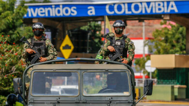 Colombian security forces are seen on the border between Colombia and Venezuela on October 17, 2020.
