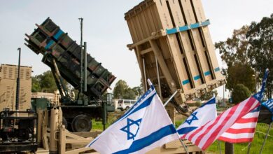 An Israeli Iron Dome anti-rocket system, right, and an American Patriot missile defense system are shown during a joint U.S.-Israel military exercise on March 8, 2018.