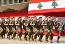 Lebanese army soldiers marching during a military parade