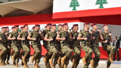 Lebanese army soldiers marching during a military parade