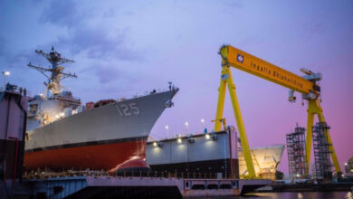 The future guided-missile destroyer Jack H. Lucas (DDG 125) is launched, June 4, 2021, at Huntington Ingalls Industries, Ingalls Shipbuilding division in Pascagoula, Mississippi