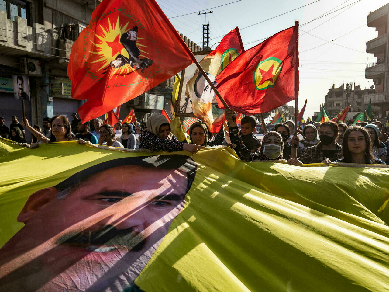 Syrian Kurds demonstrate against Turkey's offensive on PKK areas in northern Iraq in Qamishli, Syria