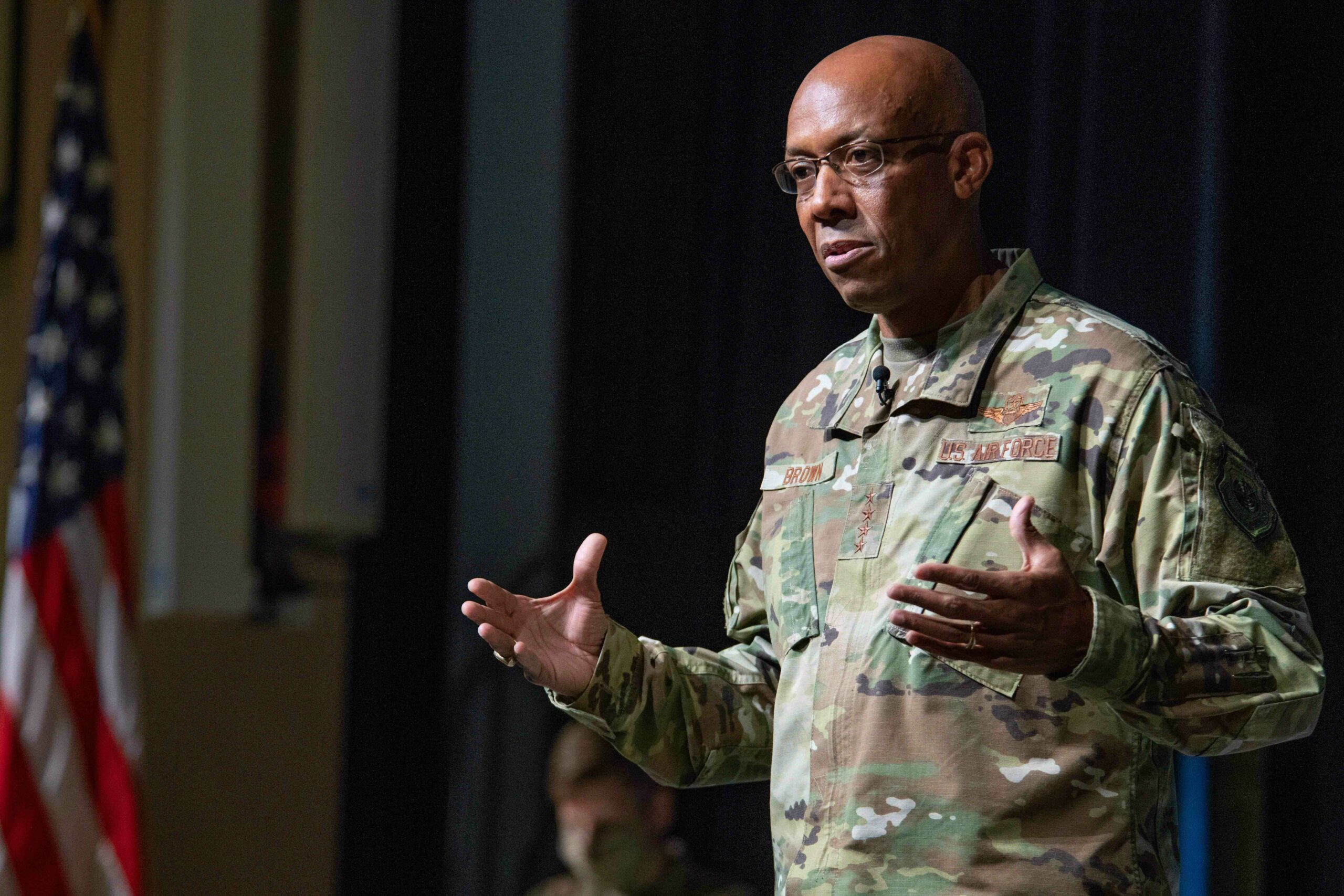 Air Force Chief of Staff Gen. Charles Q. Brown Jr. speaks with Air University senior military leaders and faculty, Aug. 26, 2020, Maxwell Air Force Base, Alabama, 2020.