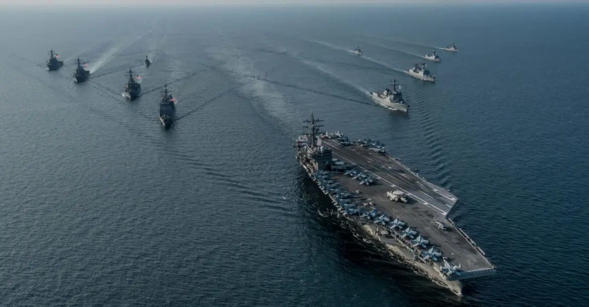 The US Navy’s only forward-deployed aircraft carrier, USS Ronald Reagan (CVN 76), steams in formation with ships from Carrier Strike Group Five (CSG 5) and the Republic of Korea Navy (ROKN) during Exercise Invincible Spirit.