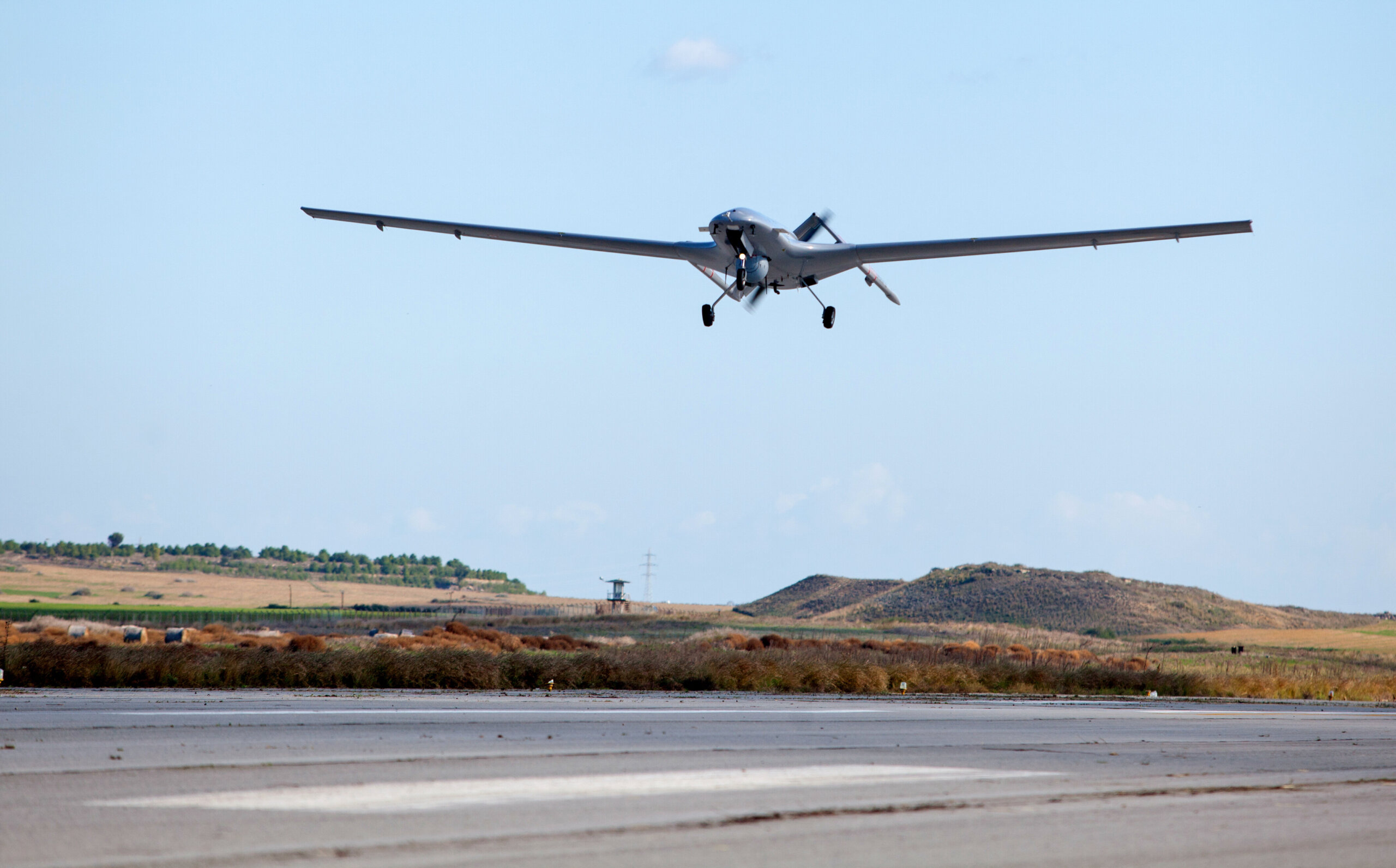 The Bayraktar TB2 drone is pictured flying on December 16, 2019 at Gecitkale Airport in Famagusta in the self-proclaimed Turkish Republic of Northern Cyprus