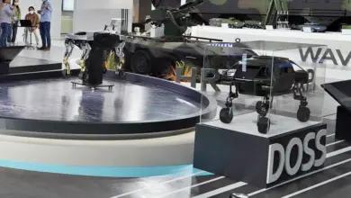 Hyundai's DOSS military robot as shown during the Seoul International Aerospace & Defense Exhibition (ADEX) 2021