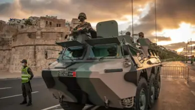 Moroccan soldiers patrol the city of Tangiers on August 11, 2020