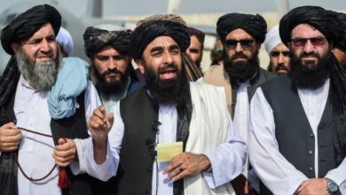 Taliban spokesman Zabihullah Mujahid addresses a media conference