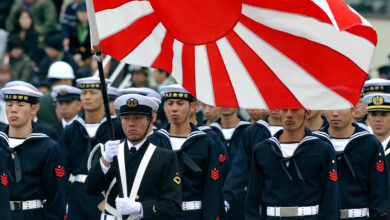 Troops of the Maritime Self-Defense Force attend an inspection parade at the Asaka base in suburban Tokyo