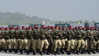 Pakistani defense forces during a military parade.