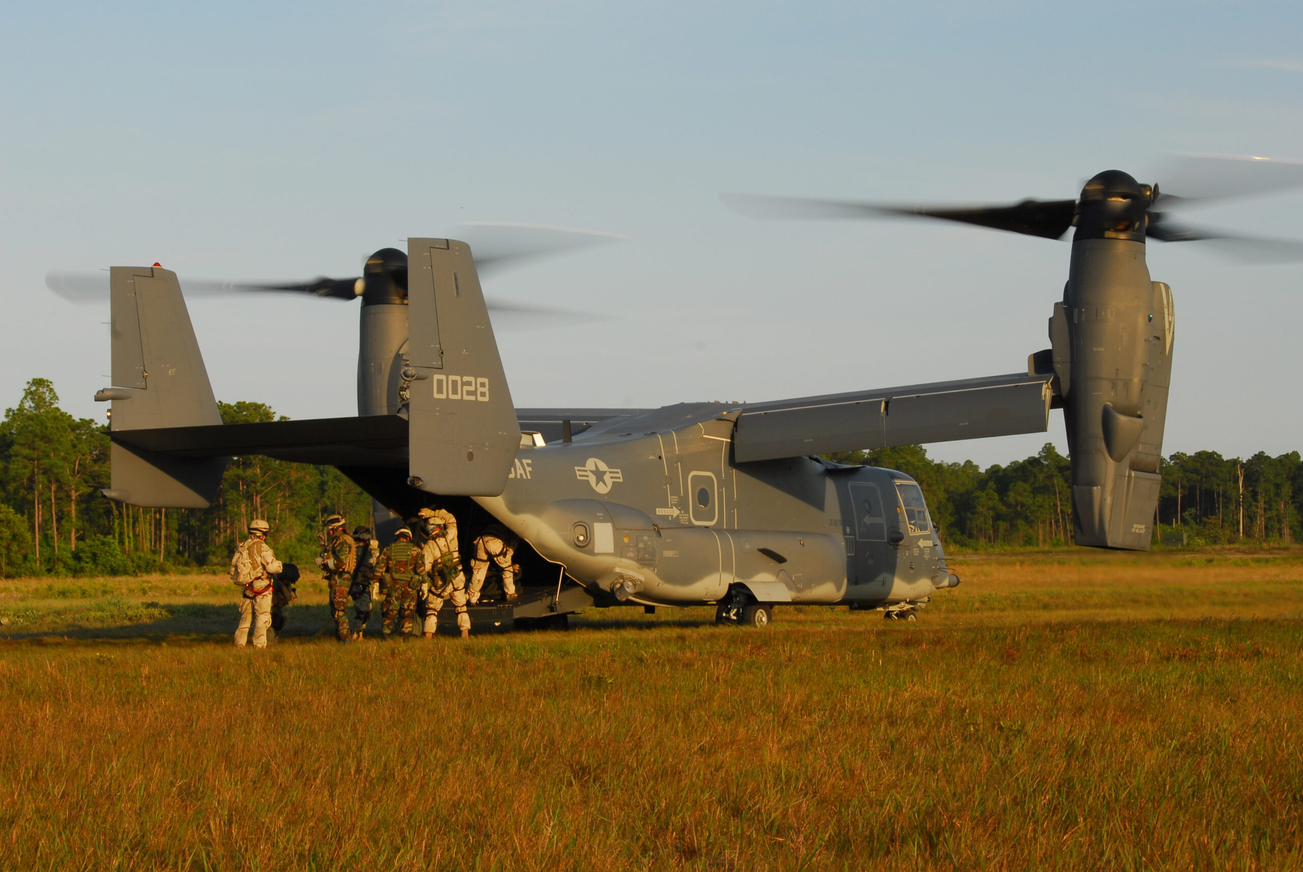US Air Force special tactics Airmen board a CV-22 Osprey at Hurlburt Field, Florida