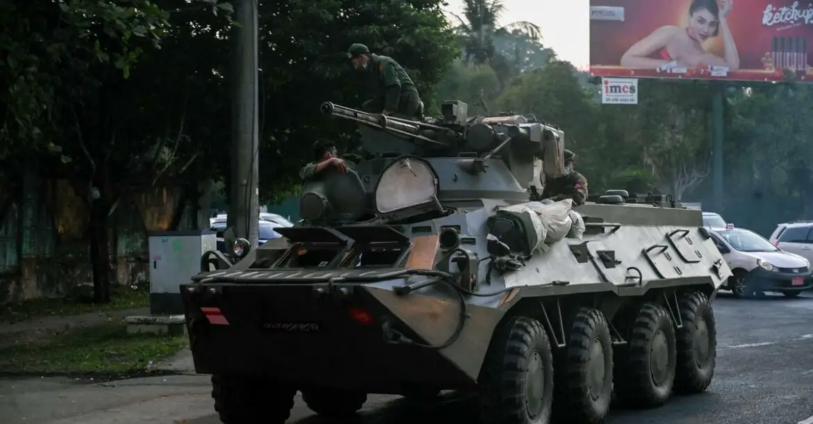An Ukrainian BTR-3 armored personnel carrier in Myanmar's largest city of Yangon, February 2021