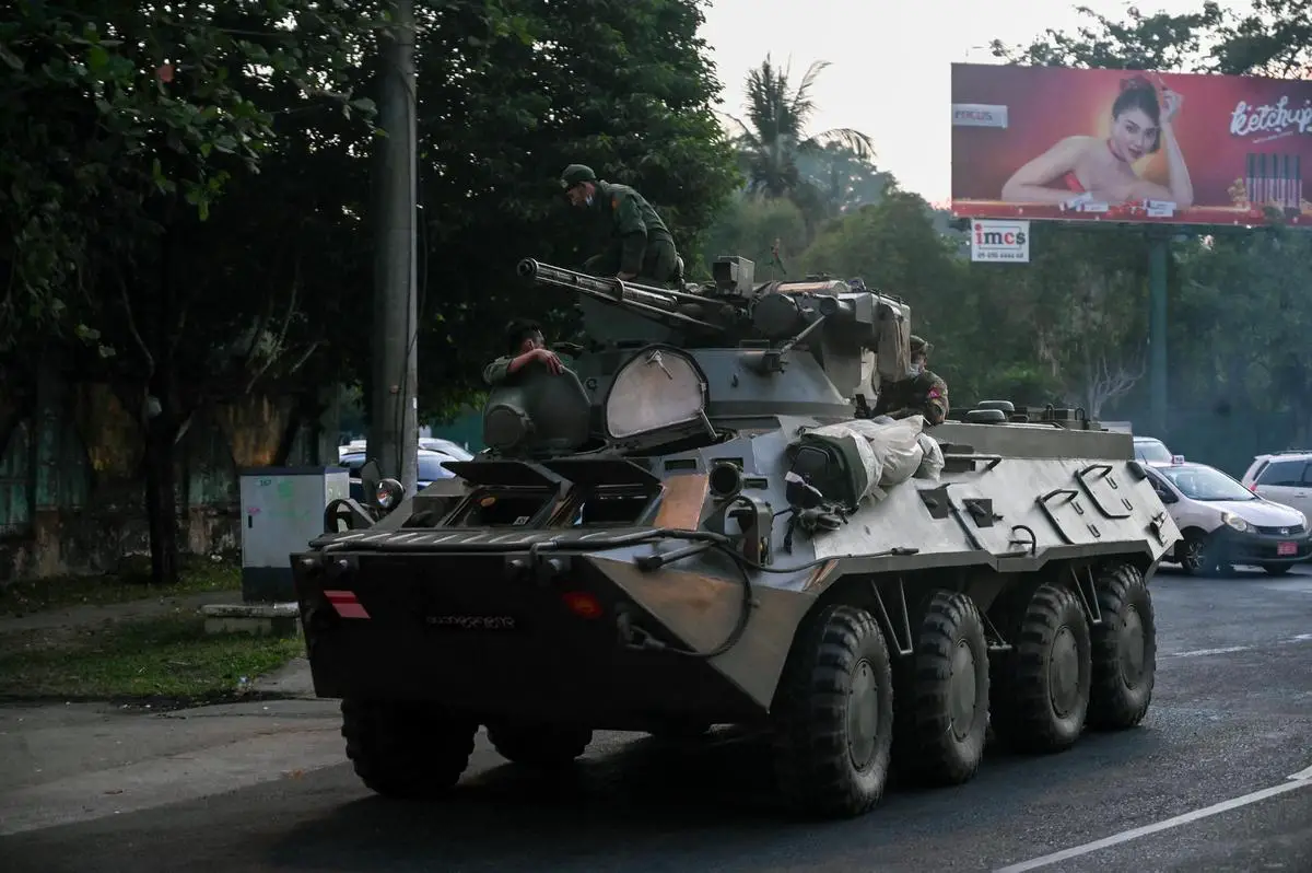 An Ukrainian BTR-3 armored personnel carrier in Myanmar's largest city of Yangon, February 2021