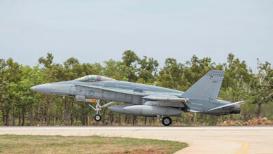 Royal Australian Air Force F/A-18A Hornet aircraft departs RAAF Base Tindal, Northern Territory