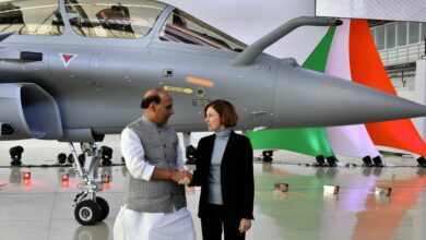 Indian Defense Minister Rajnath Singh with his French counterpart Florence Parly
