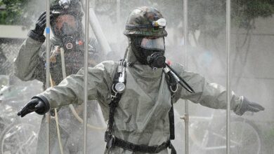 South Korean soldiers during chemical weapons drill