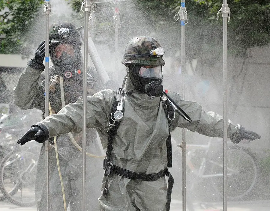 South Korean soldiers during chemical weapons drill