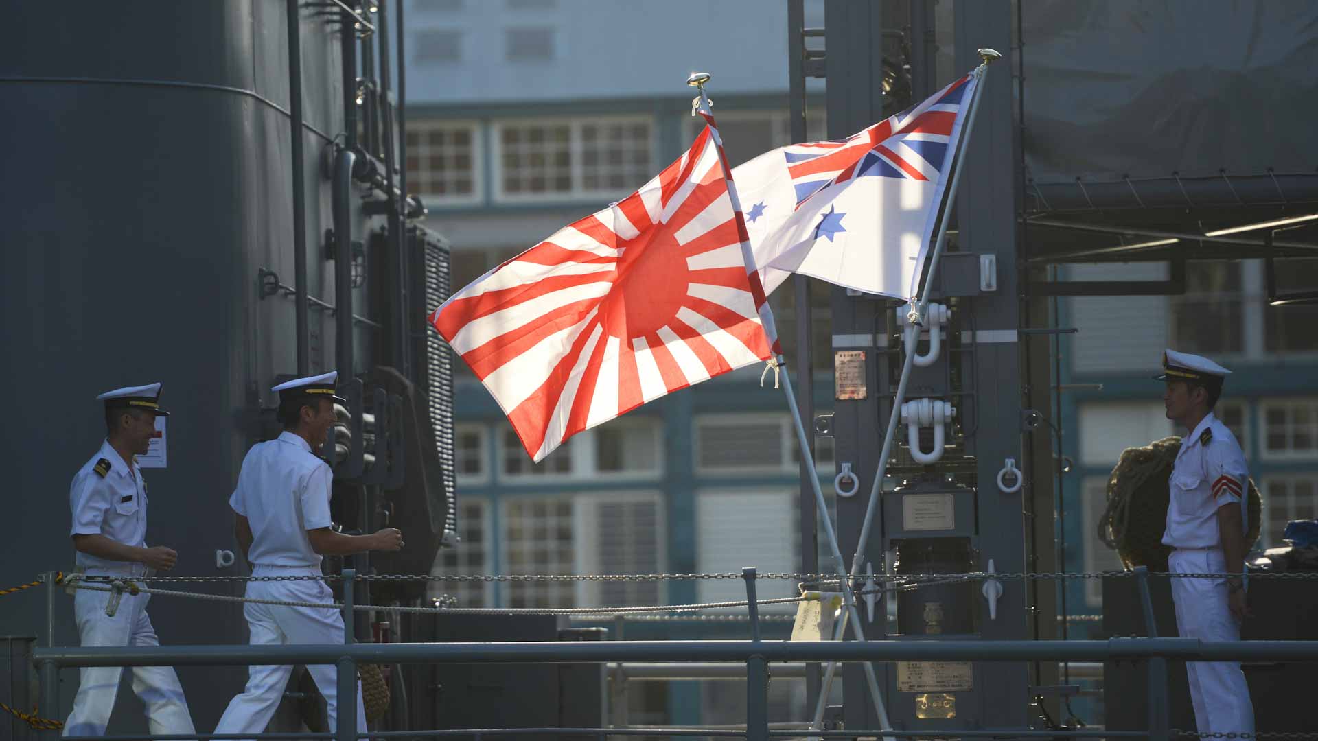 Australian and Japanese flags flying