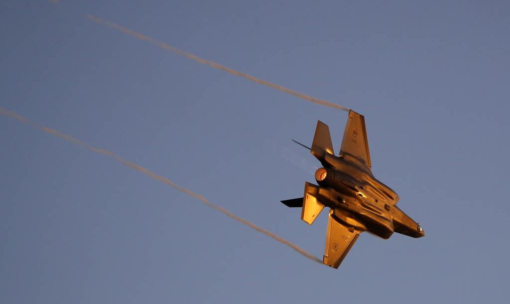 An Israeli F-35 fighter jet performs during an air show