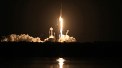 A SpaceX Falcon 9 rocket lifts off from launch complex 39A at the Kennedy Space Center in Florida