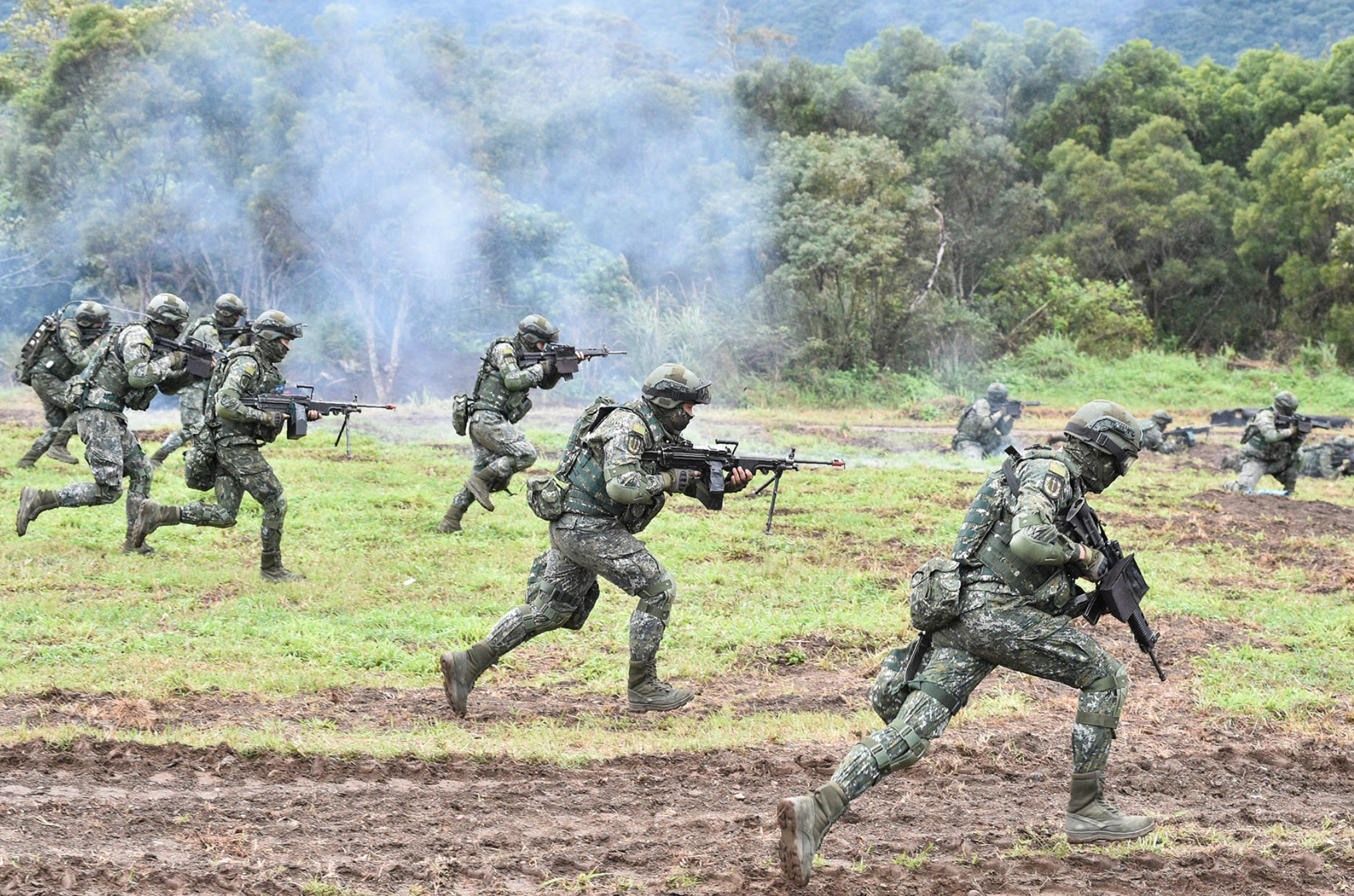 Taiwanese soldiers simulate fending off an attempted invasion