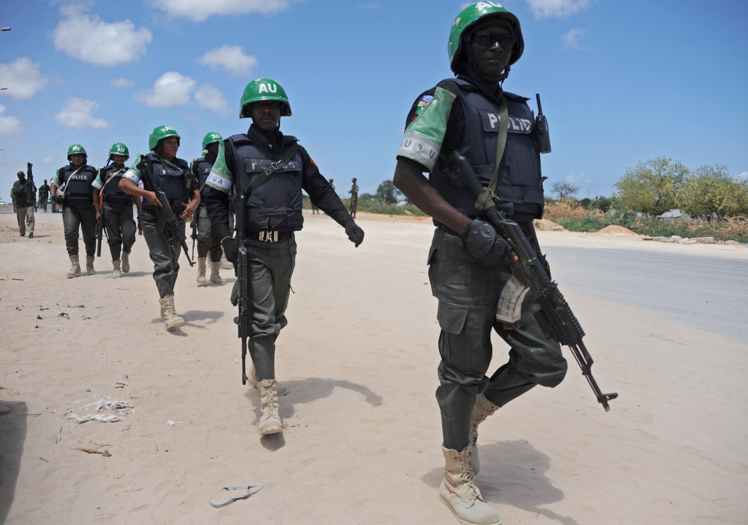 AMISOM soldiers patrol