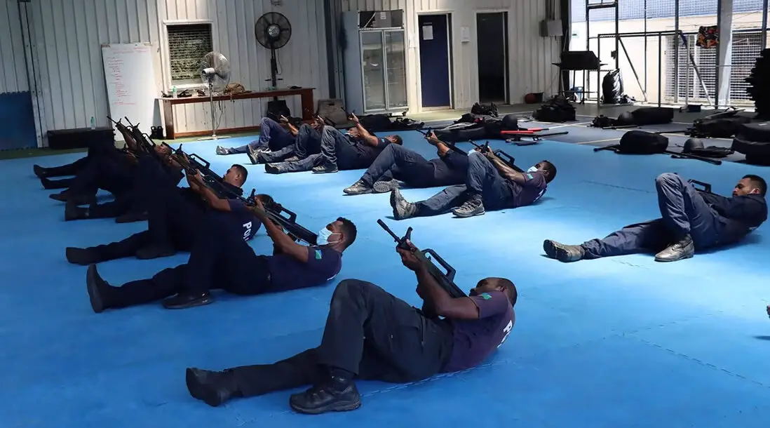 Chinese officers train the Royal Solomon Islands Police Force in unarmed combat skills