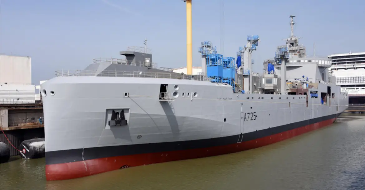 Launching of the Jacques Chevallier, the first of four new logistic support ships for the French Navy