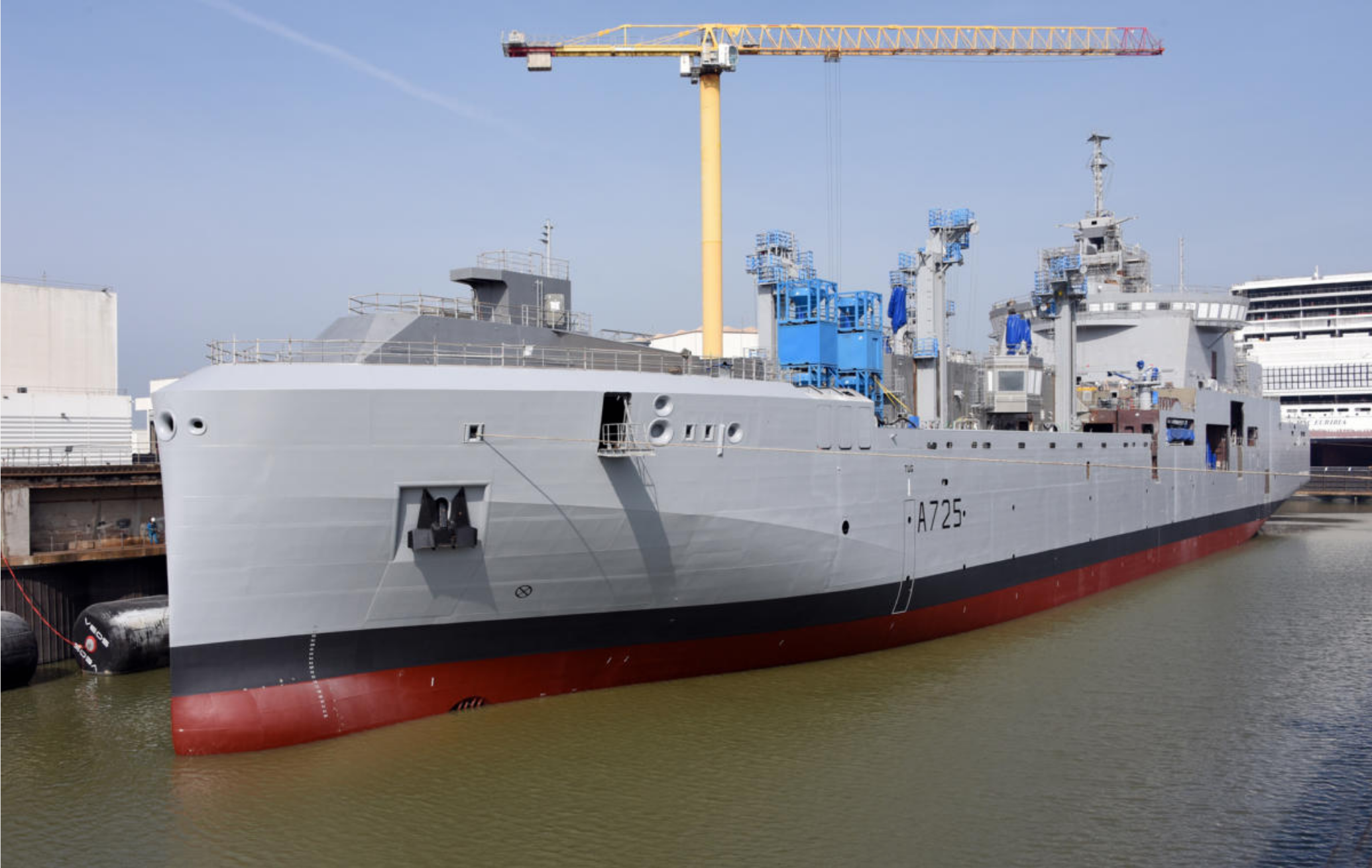 Launching of the Jacques Chevallier, the first of four new logistic support ships for the French Navy
