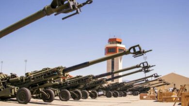 US M777 howitzers ready for loading to be sent to Ukraine