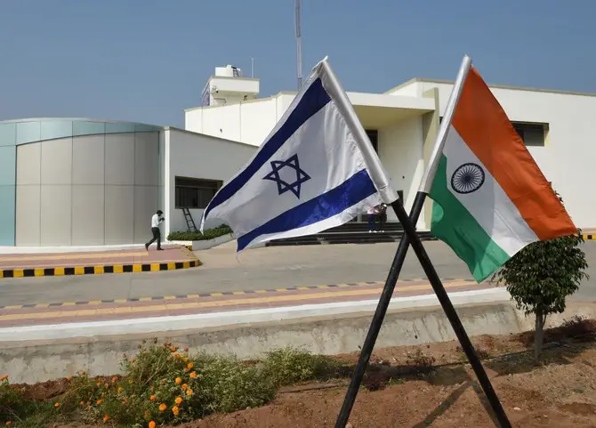 The flags of India and Israel