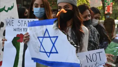 Activists protest Israeli air strikes in Gaza in Lahore, Pakistan