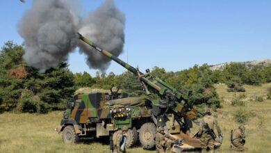French soldiers operate a Caesar self-propelled howitzer during a high-intensity shooting exercise in Canjuers, southeastern France