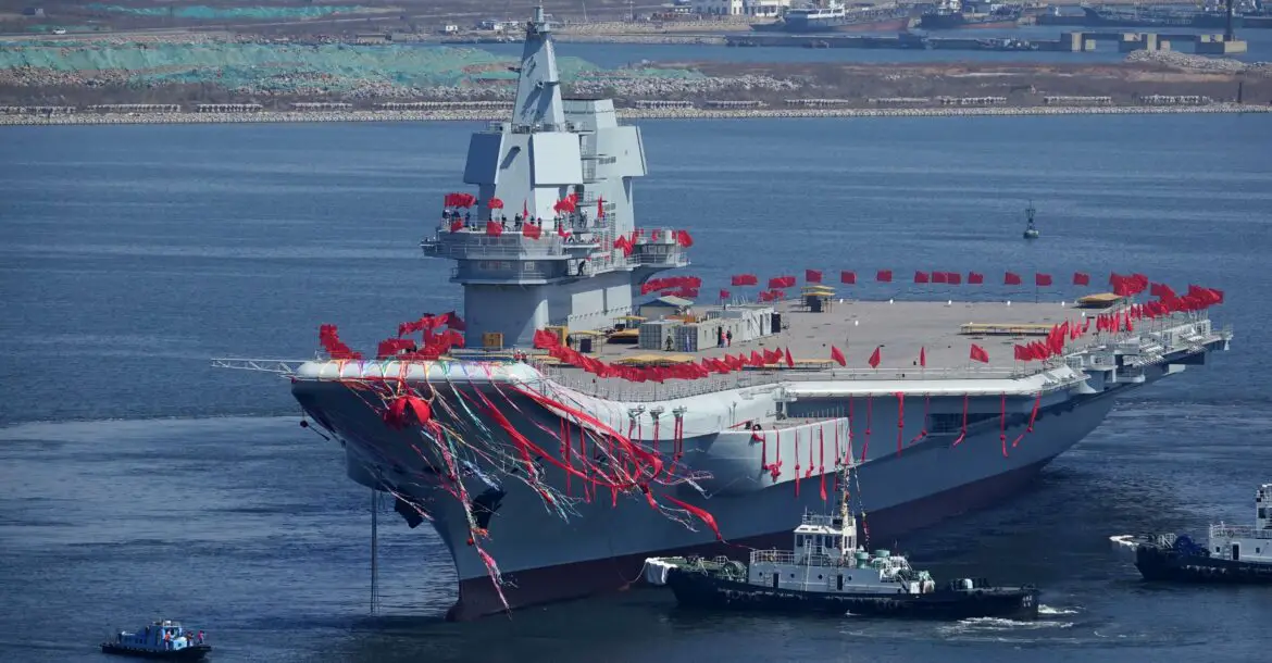 The Chinese Type 001A aircraft carrier is seen during a launch ceremony at Dalian shipyard in Dalian, China