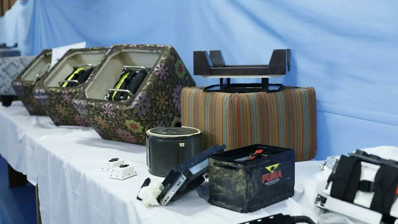 Some of the furniture that allegedly concealed bombs, in a photo released Wednesday by Iran's intelligence ministry following the arrest of purported Mossad-linked agents